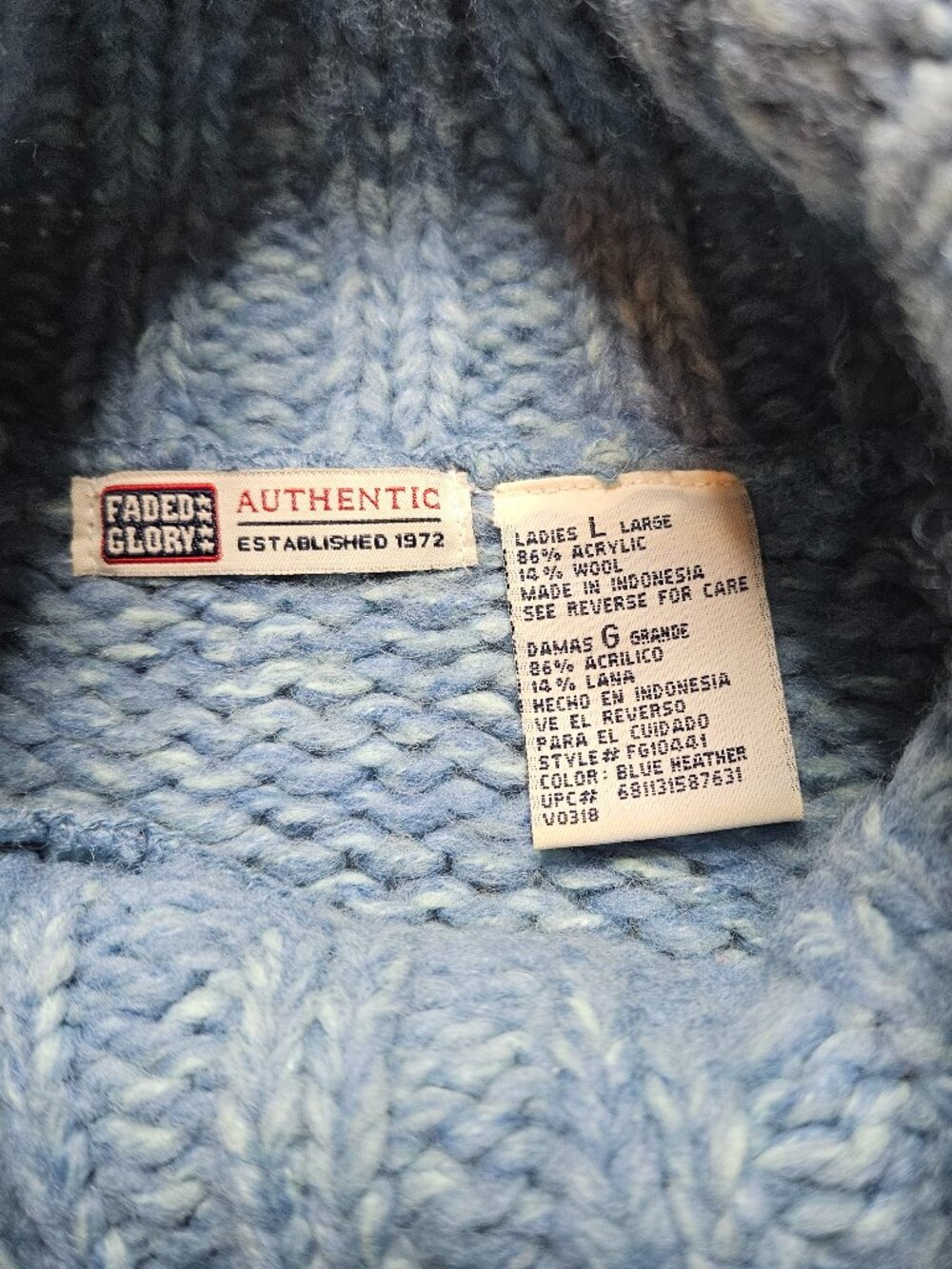 Faded Glory cowl neck wool blend sweater - size Large - Picture 2 of 8